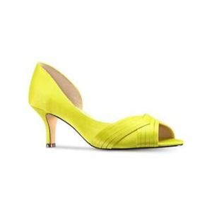 NINA Womens Lemon Yellow Dorsay Contesa Peep Toe Slip On Leather Pumps 8.5 M